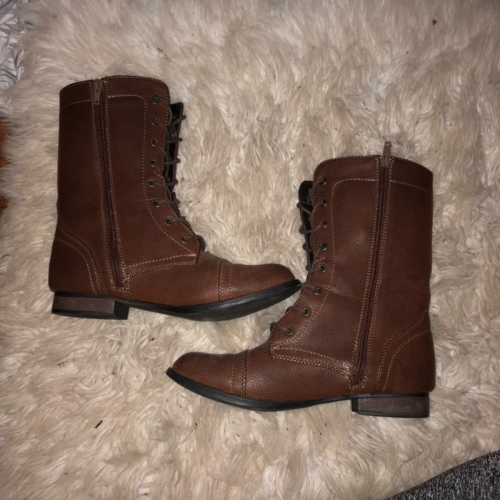 Brown combat boots